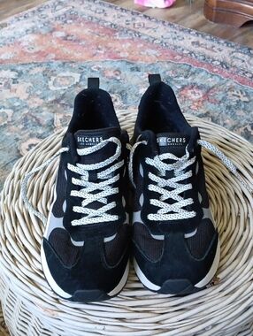 Skechers Black and White Lace-Up Athletic Sneakers